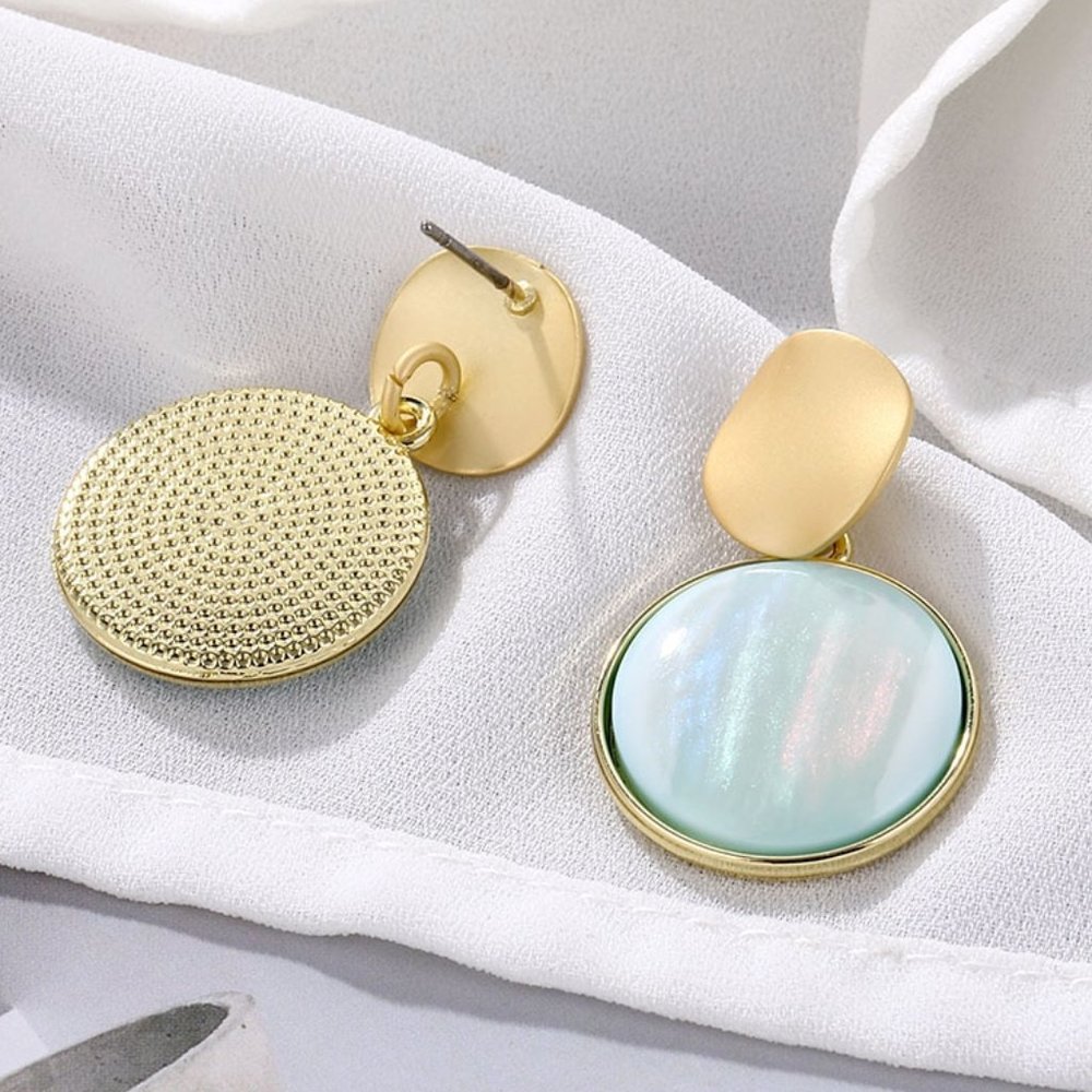 Cyan Iridescent Drop Circular Earrings - Picture 1 of 3